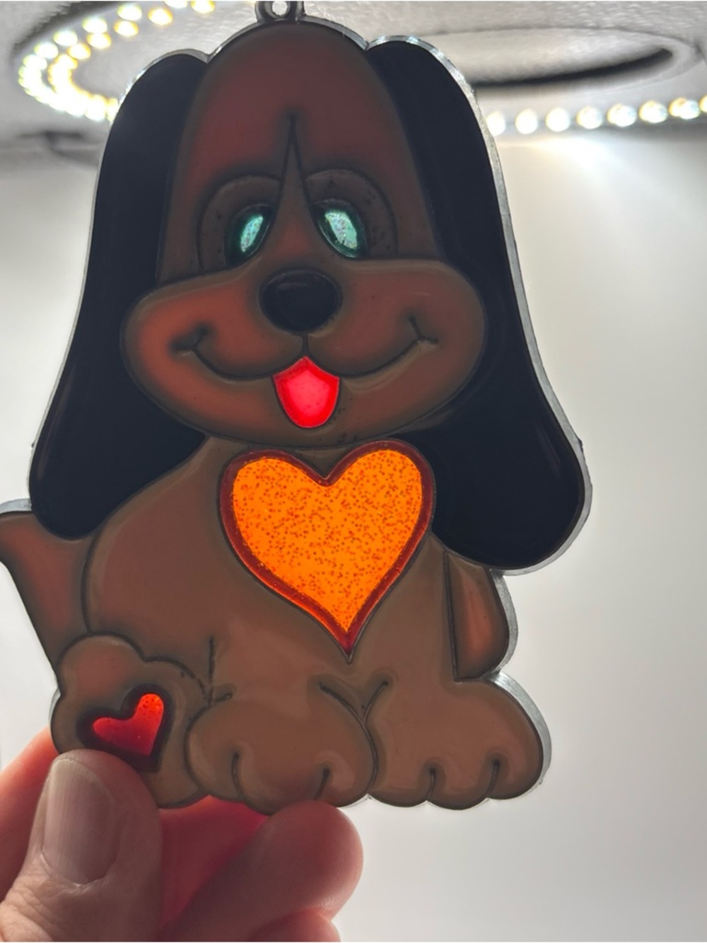 Dog Suncatcher Heart Puppy Stained Glass Style Window Hanging Decor